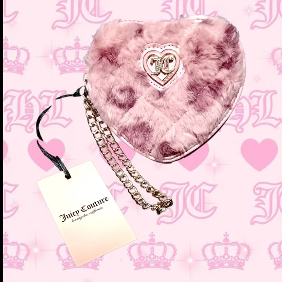 PINK LEOPARD 🩷Juicy Couture Heart Faux Fur Wallet With GOLD CHAIN - Picture 2 of 3